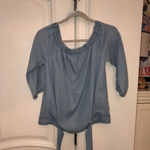 denim off the shoulder shirt